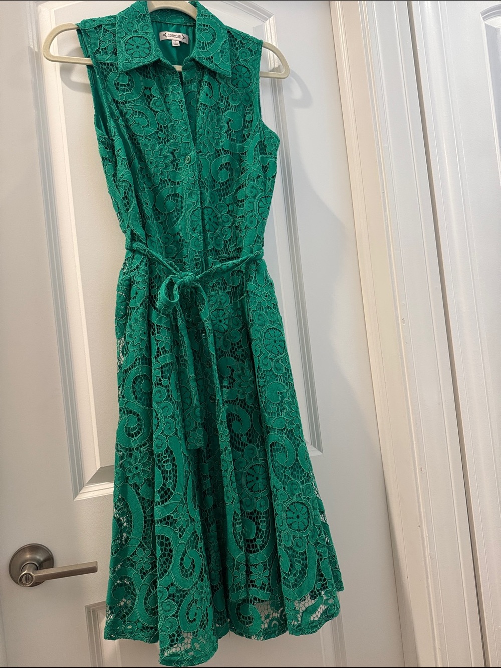 Nanette Lepore Emerald Green Lace Shirtwaist Dress with Waist Tie